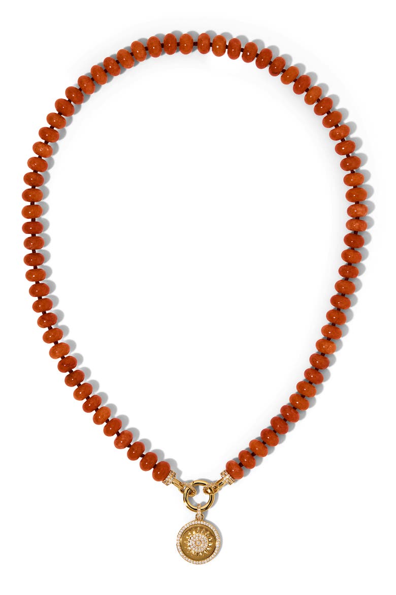 Beads of Paradise Carnelian & Cubic Zirconia Sun Pendant Necklace, Main, color, GOLD