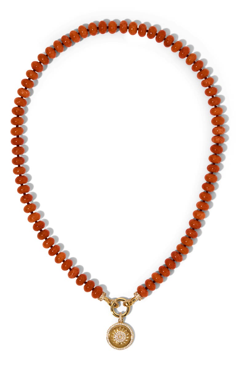 Nadri Beads of Paradise Carnelian & Cubic Zirconia Sun Pendant Necklace, Main, color, Gold