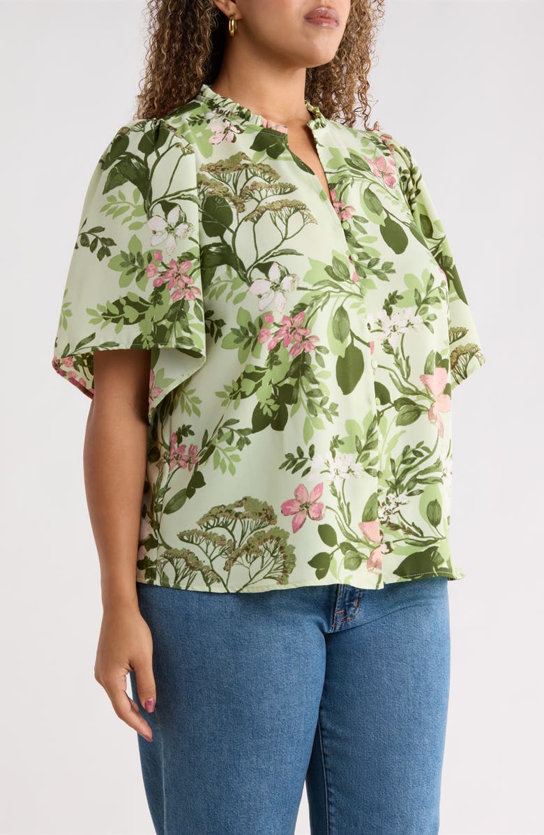 SUGARLIPS Zane Floral Bryn Button Up Top, Alternate, color, Green/ Pink Multi