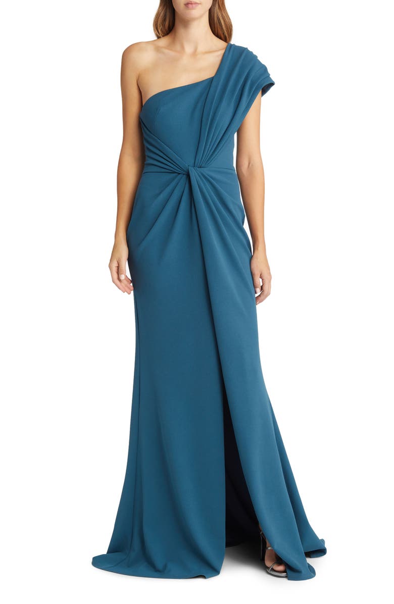 Tadashi Shoji Knotted One-Shoulder Evening Gown, Main, color, Atlantic Blue