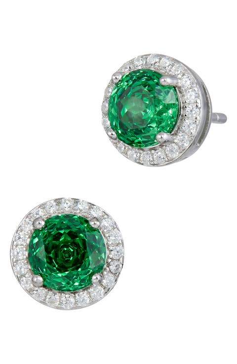 Floral Faceted Round Cubic Zirconia Halo Stud Earrings