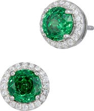 SAVVY CIE JEWELS Floral Faceted Round Cubic Zirconia Halo Stud Earrings