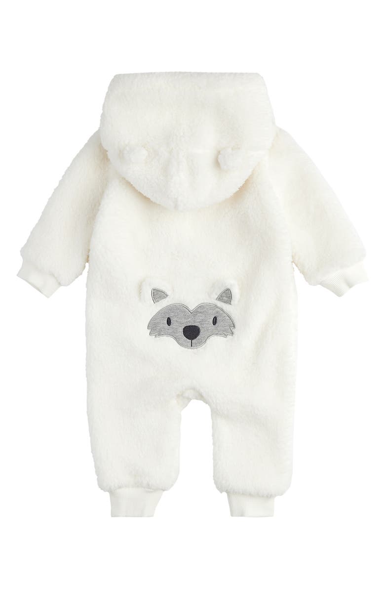 Petit Lem Husky Pup Appliqué Hooded Fleece Romper, Alternate, color,