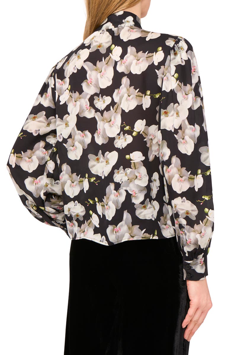 Ted Baker Floral Tie Neck Button-Up Shirt, Alternate, color, Rich Black