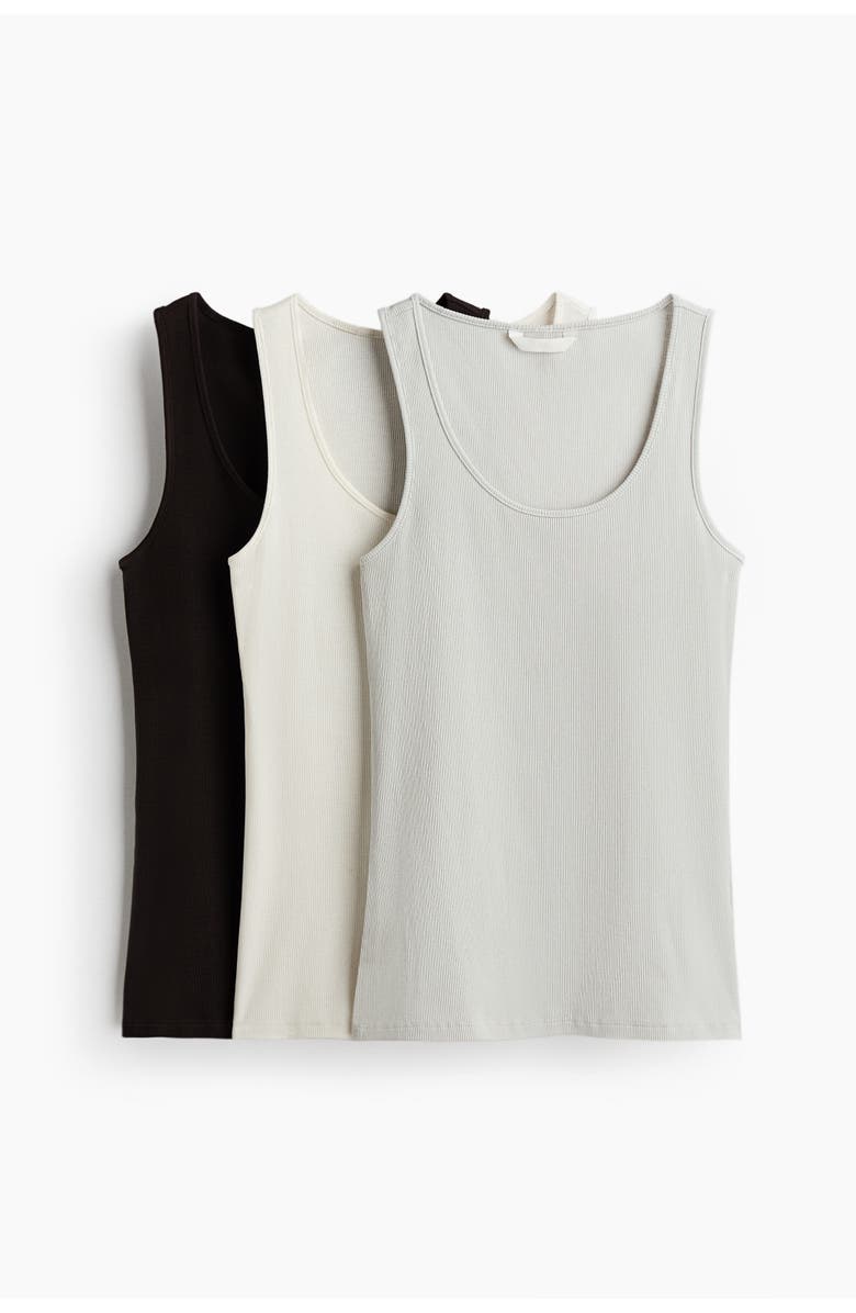 H&M 3-pack Ribbed Vest Tops, Main, color, Black/Ivory/Gray