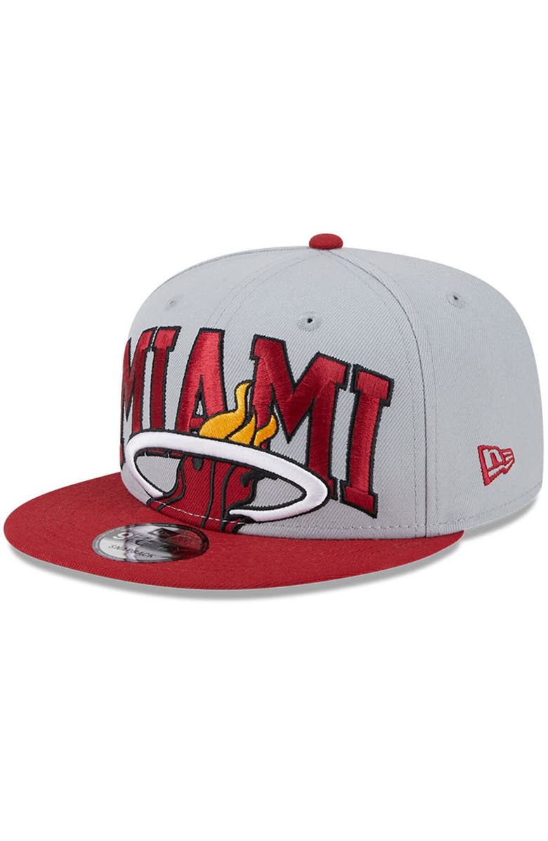 New Era Men's New Era Gray/Red Miami Heat Tip-Off Two-Tone 9FIFTY Snapback Hat, Main, color, 