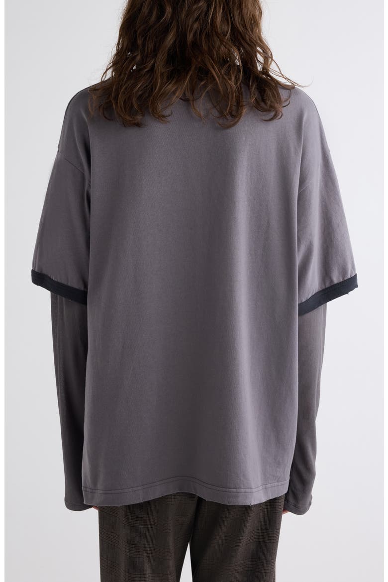 Edra Layered Oversize College Logo Graphic T-Shirt, Alternate, color, DARK PURPLE/ BLACK