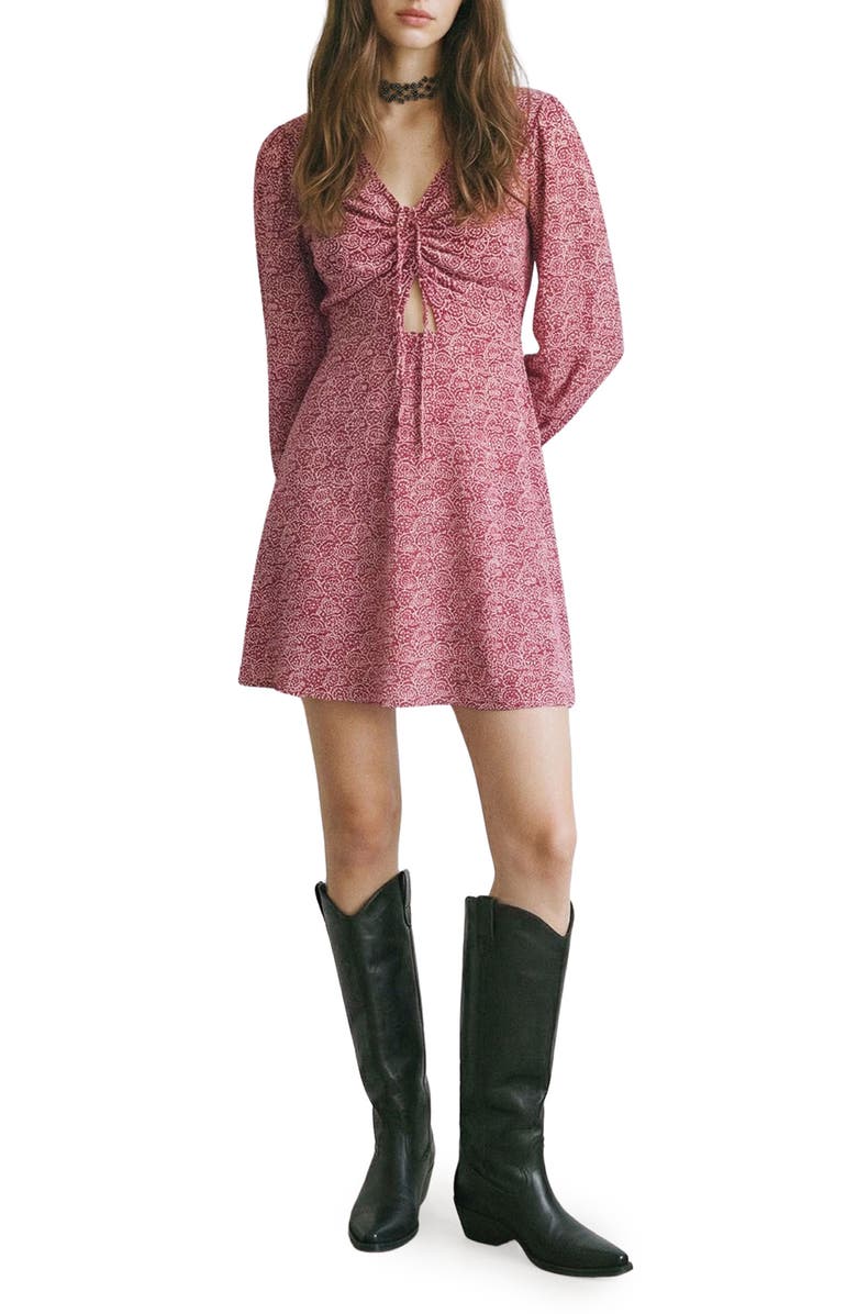 MANGO TEEN Print Long Sleeve Dress, Main, color, Red