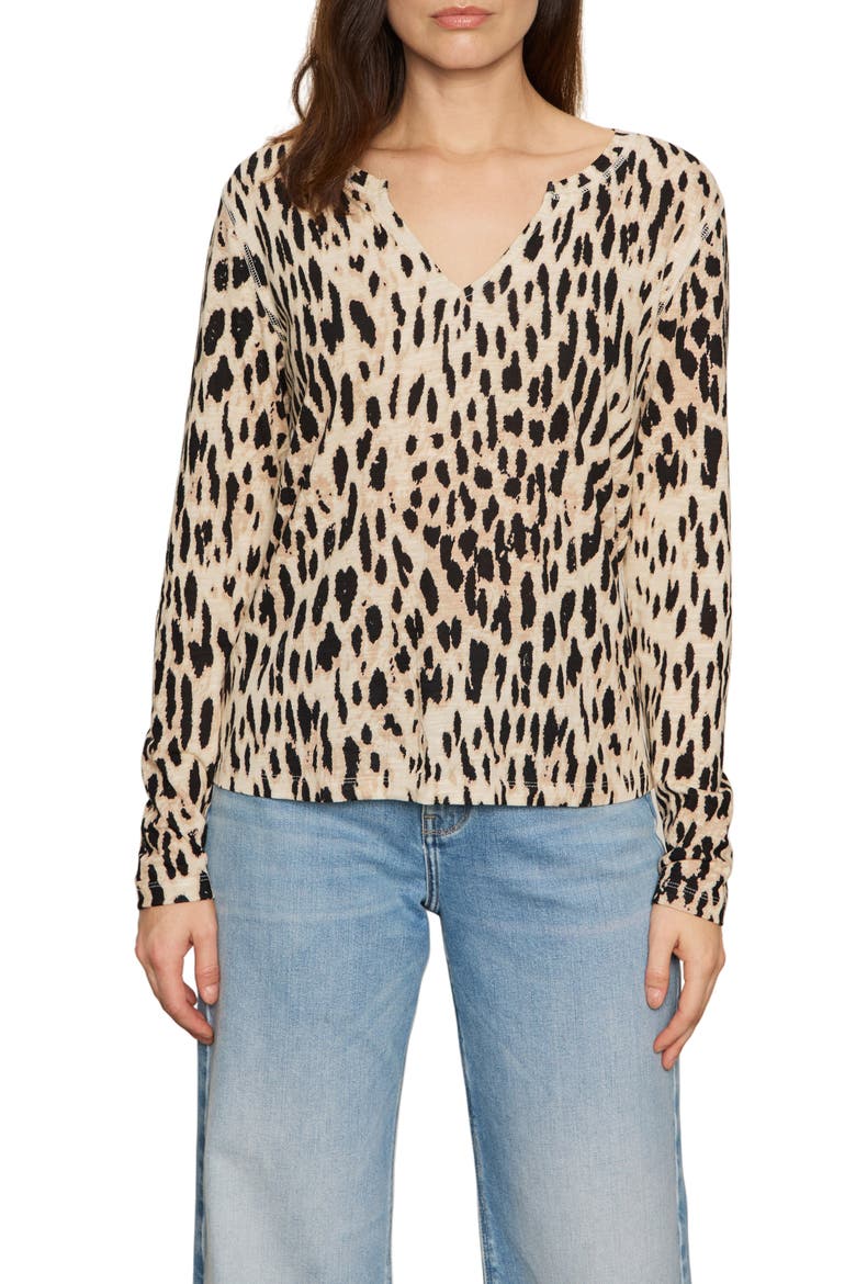 Print Split Neck Knit Top, Main, color, GENTLE LEO