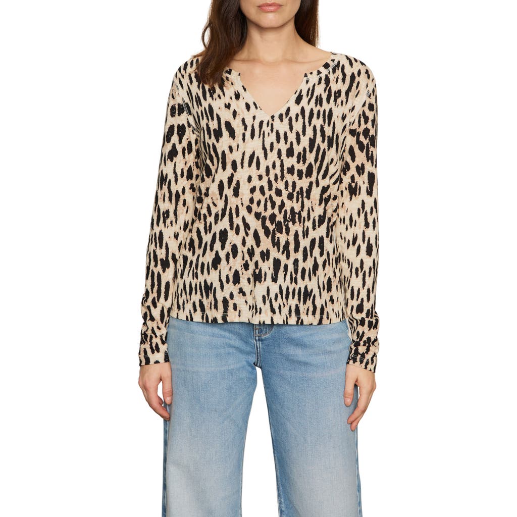 Sanctuary Print Split Neck Knit Top In Gray