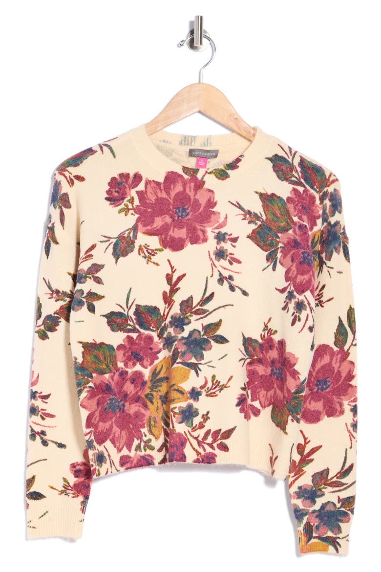 Floral Creweneck Sweater, Alternate, color, NEW IVORY FLORAL