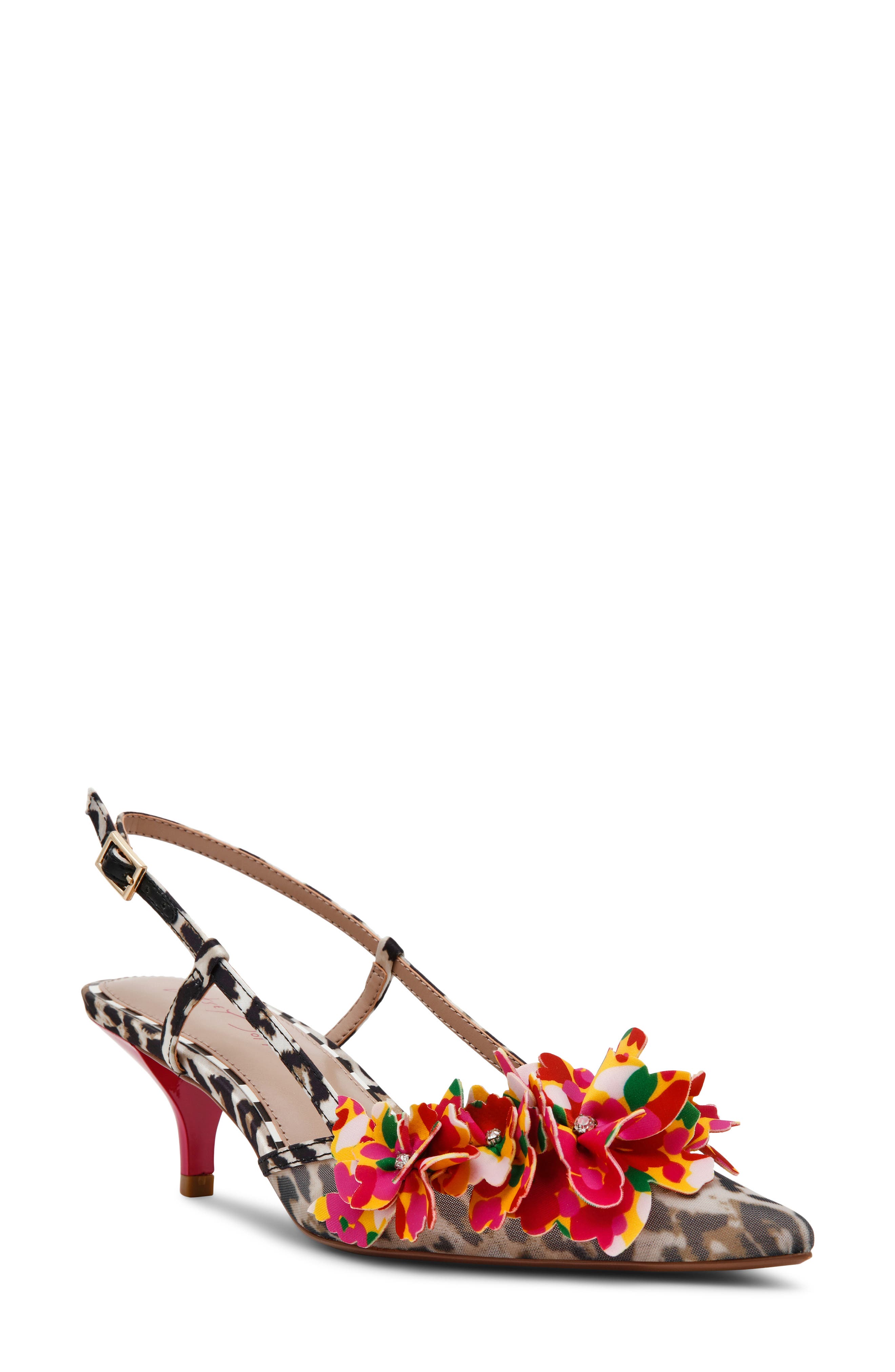 Betsey Johnson Baylee Pointed Toe Slingback Pump, Main, color, Leopard Multi