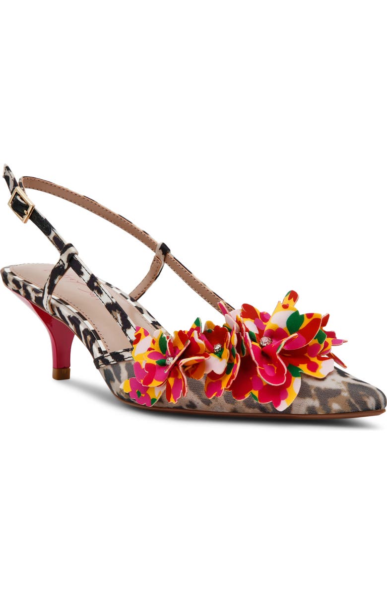 Betsey Johnson Baylee Pointed Toe Slingback Pump, Main, color, Leopard Multi