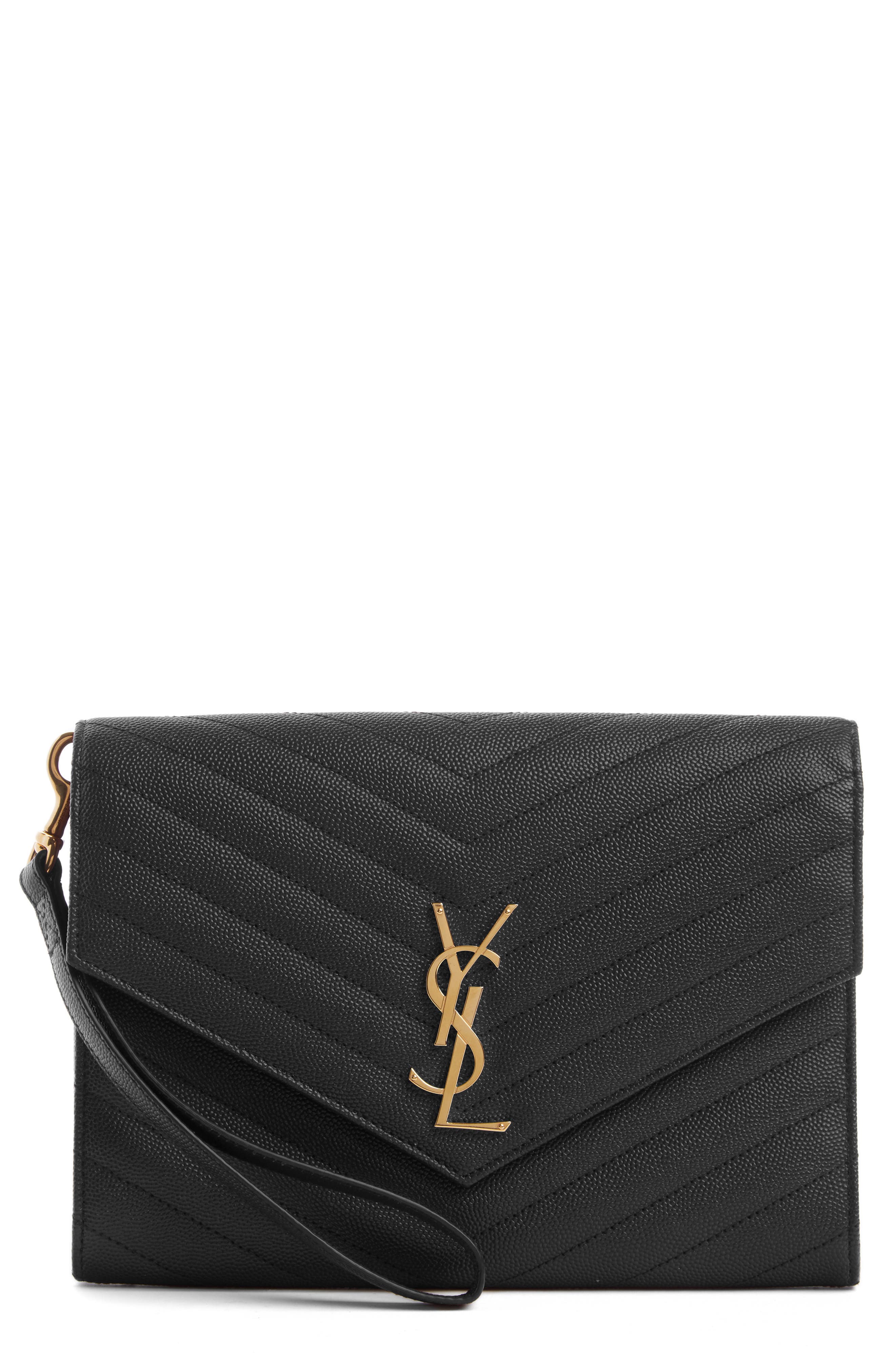 Saint Laurent Monogram Quilted Leather Clutch, Main, color, 
