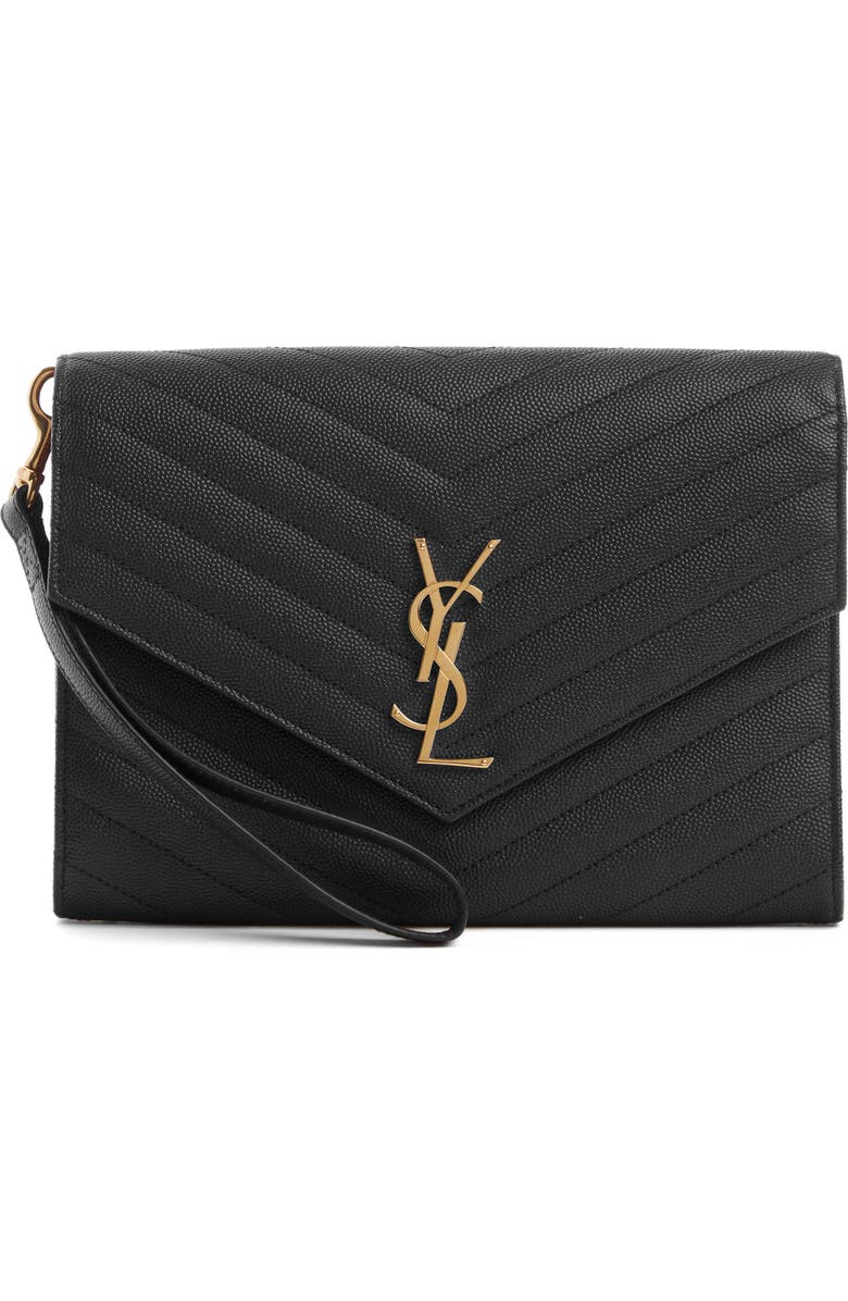 Saint Laurent Monogram Quilted Leather Clutch, Main, color,