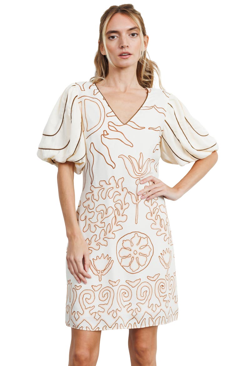 Rochelle Floral Minidress, Alternate, color, CREAM