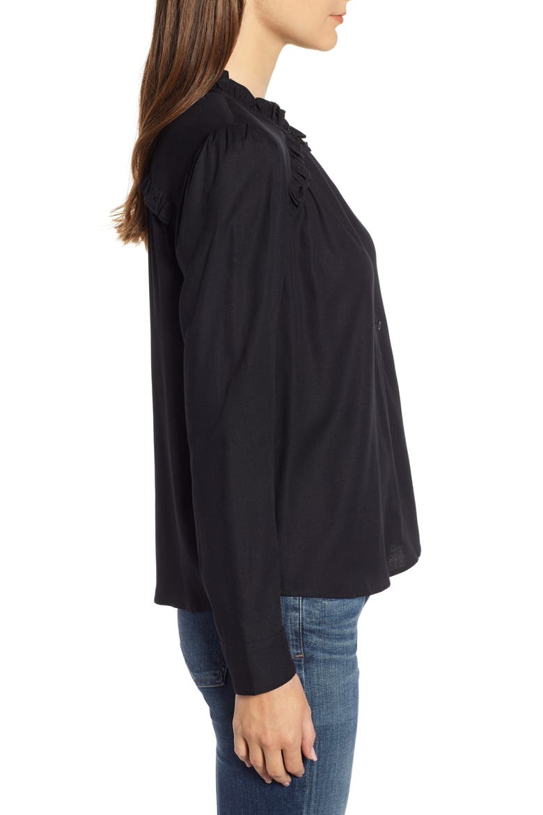 Ruffle Detail Popover Blouse, Alternate, color, BLACK