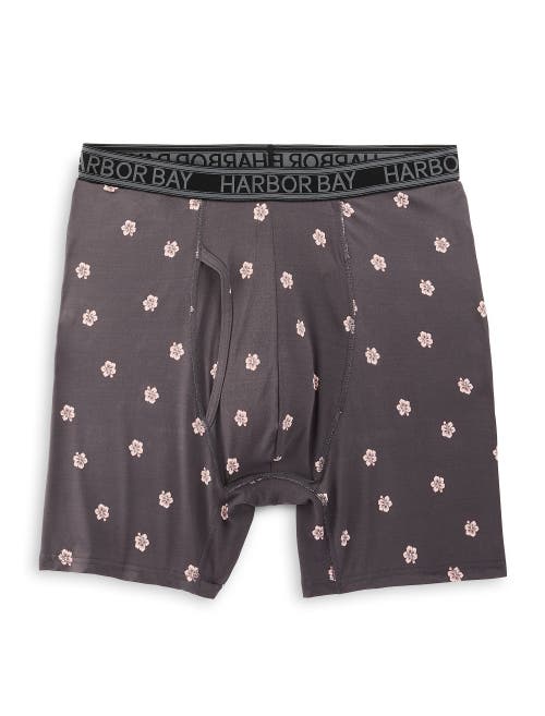 Harbor Bay By Dxl Big & Tall Hibiscus Print Tech Boxer Briefs In Gray