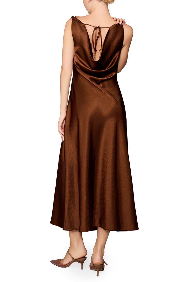 Drape Front Satin Midi Dress, Alternate, color, BROWN