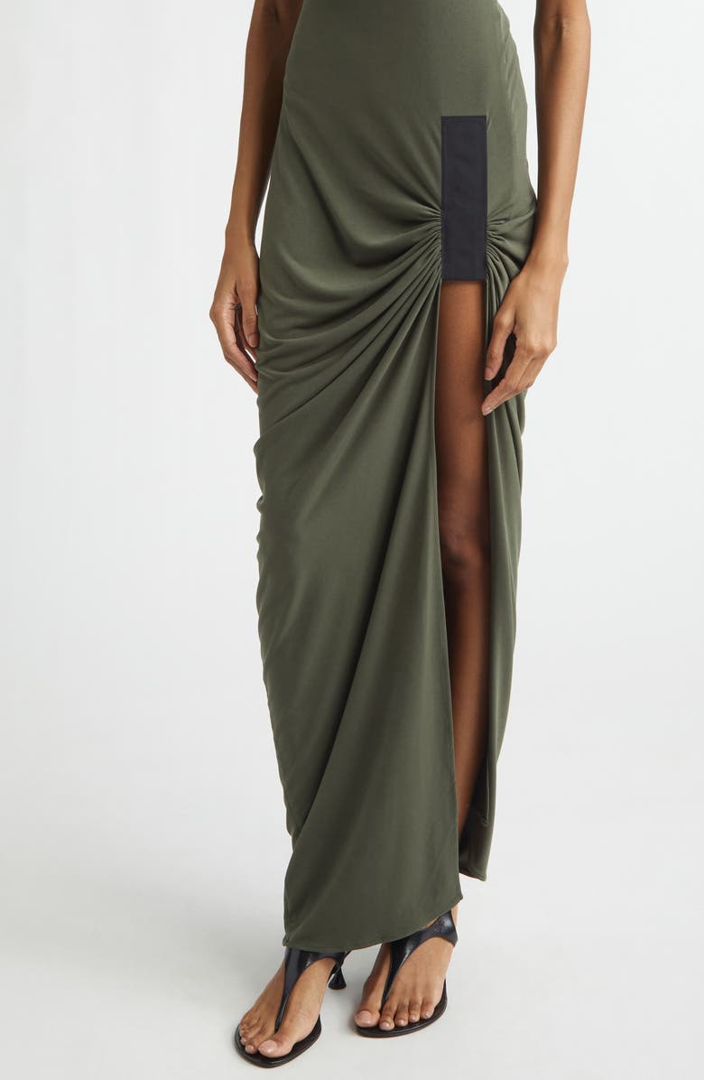 Coperni Ruched & Taped Suspended Maxi Dress, Alternate, color, Green Grn