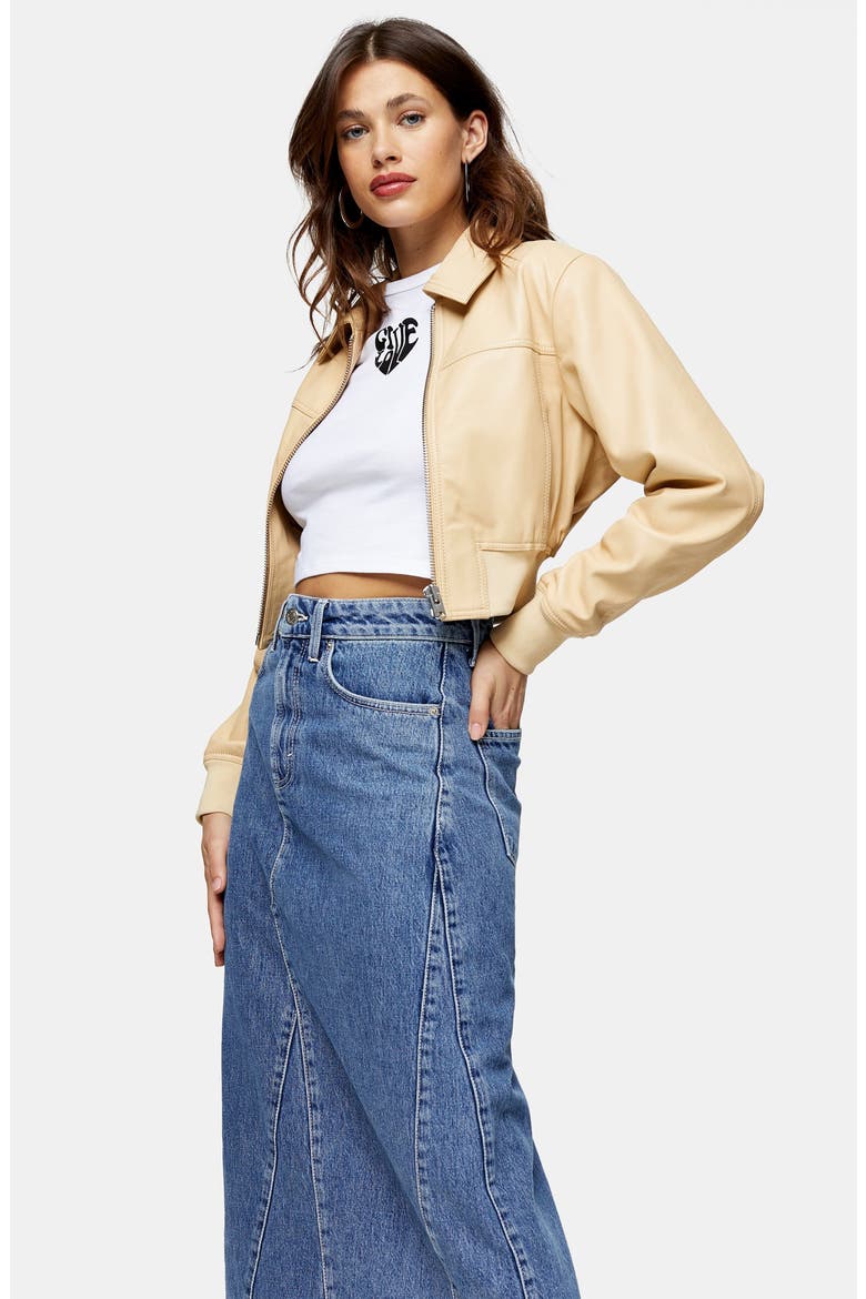A-Line Denim Skirt, Alternate, color, MID DENIM