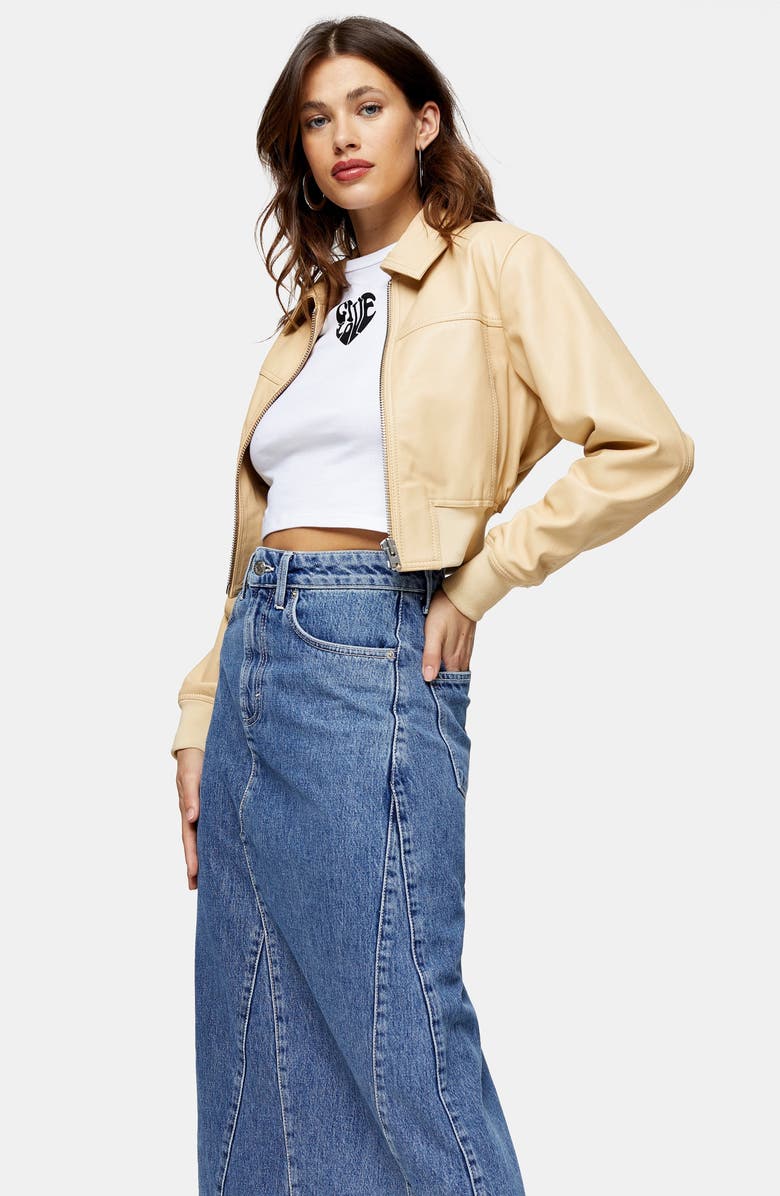 Topshop A-Line Denim Skirt, Alternate, color, 