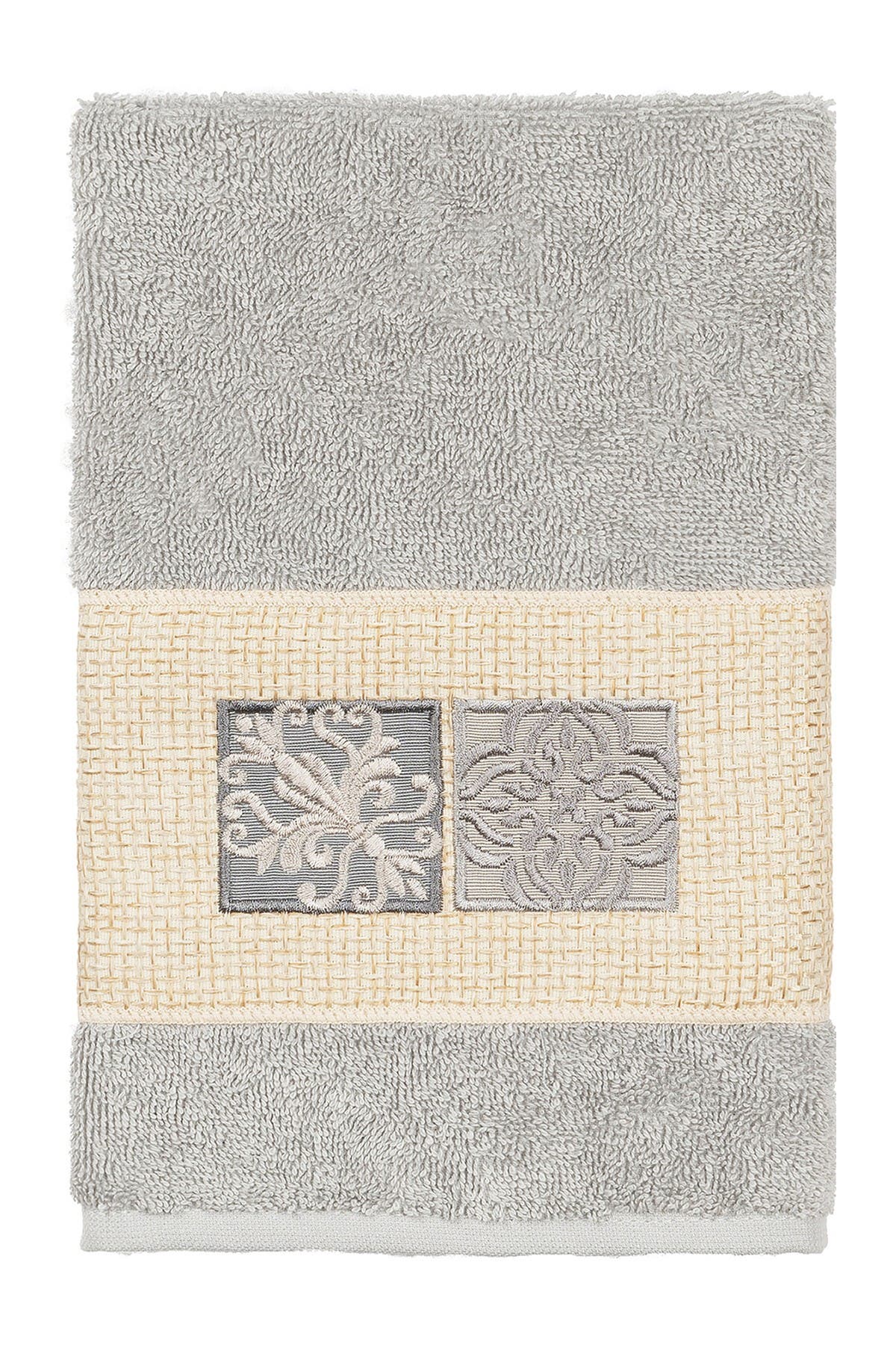 Linum Home Textiles Vivian Embellished Hand Towel - Light Gray