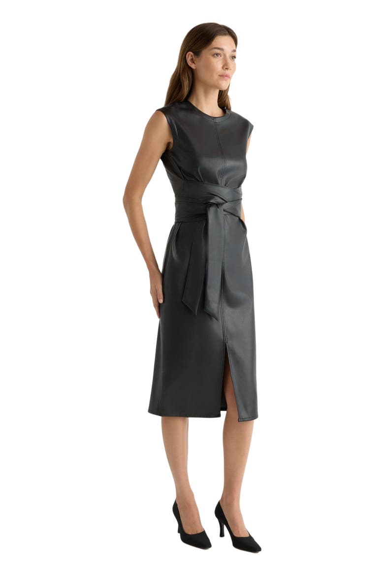 Pilar Faux Leather Tie Front Dress, Main, color, Black