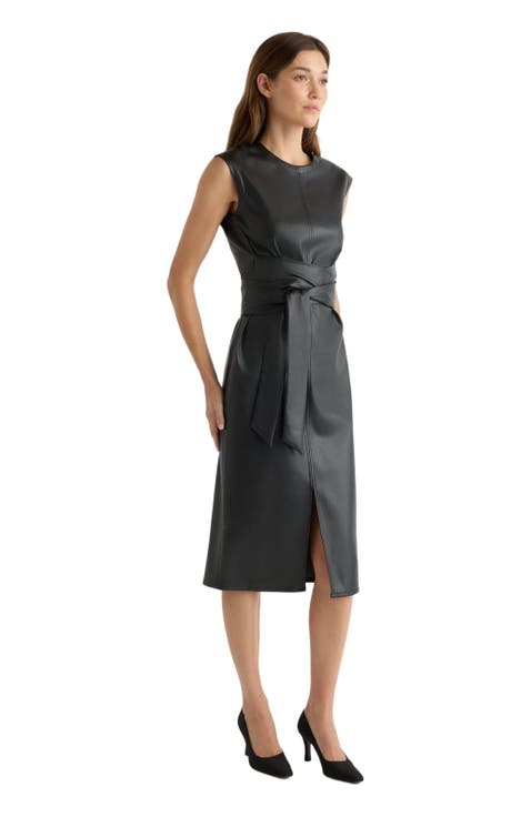 Pilar Faux Leather Tie Front Dress