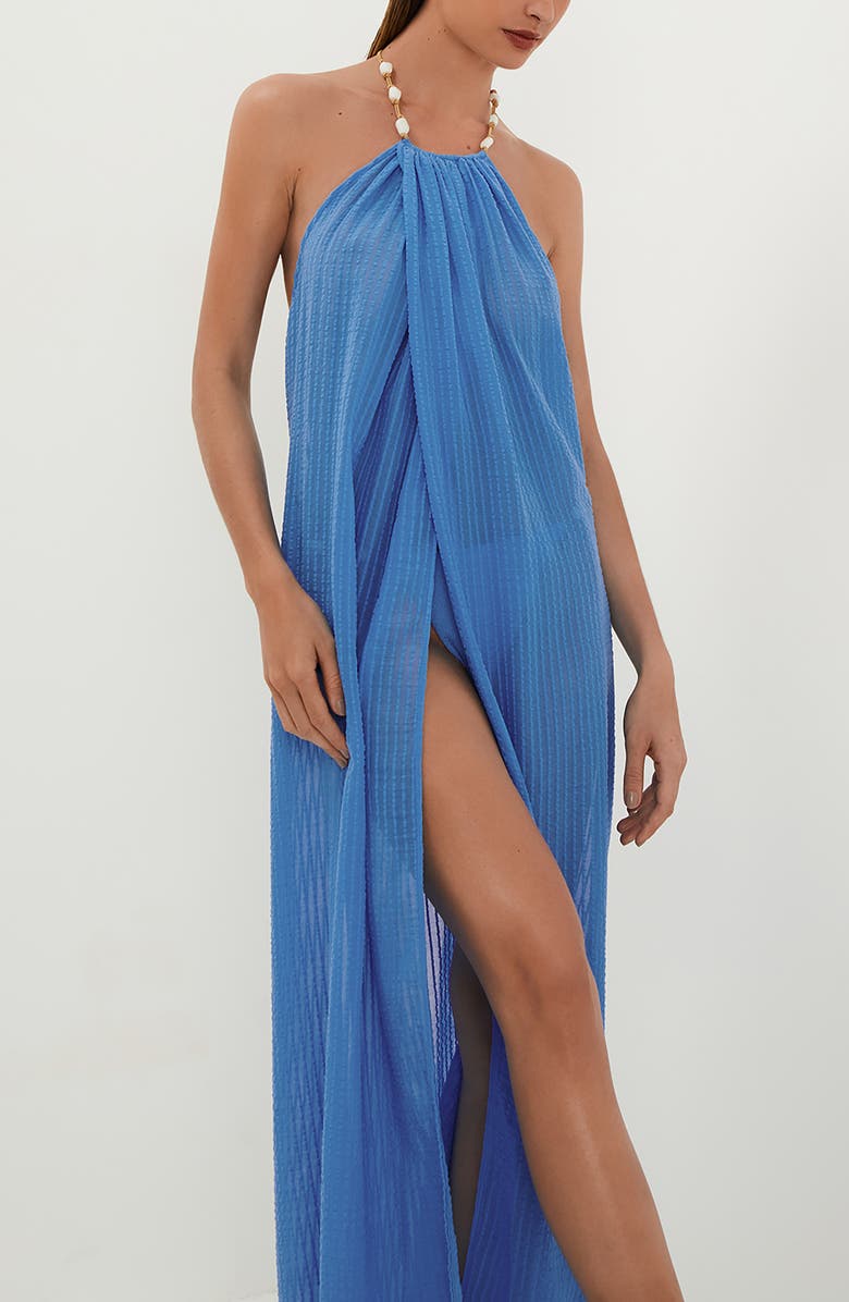 ViX Paula Hermanny Cloe Halter Cotton Cover-Up Dress, Alternate, color, Blue