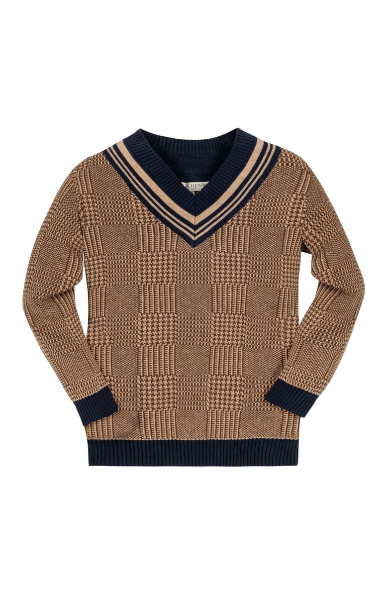 Hope & Henry Boys' Organic Intarsia Cricket Sweater, Kids, Alternate, color, Brown Glen Plaid Intarsia