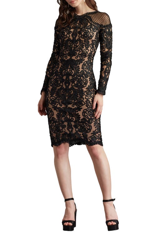 Tadashi Shoji Scroll Lace Long Sleeve Cocktail Dress In Black
