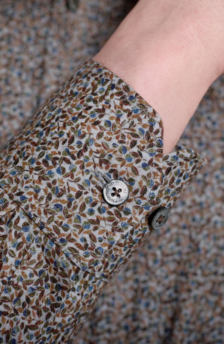 Bugatchi Julian Shaped Fit Leaf Print Cotton Button-Up Shirt, Alternate, color, Sienna