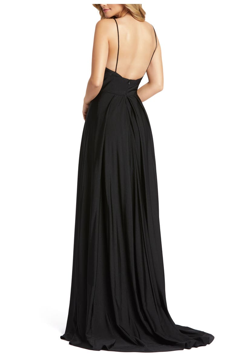 Mac Duggal Plunge Neck High Slit Gown, Alternate, color, Black
