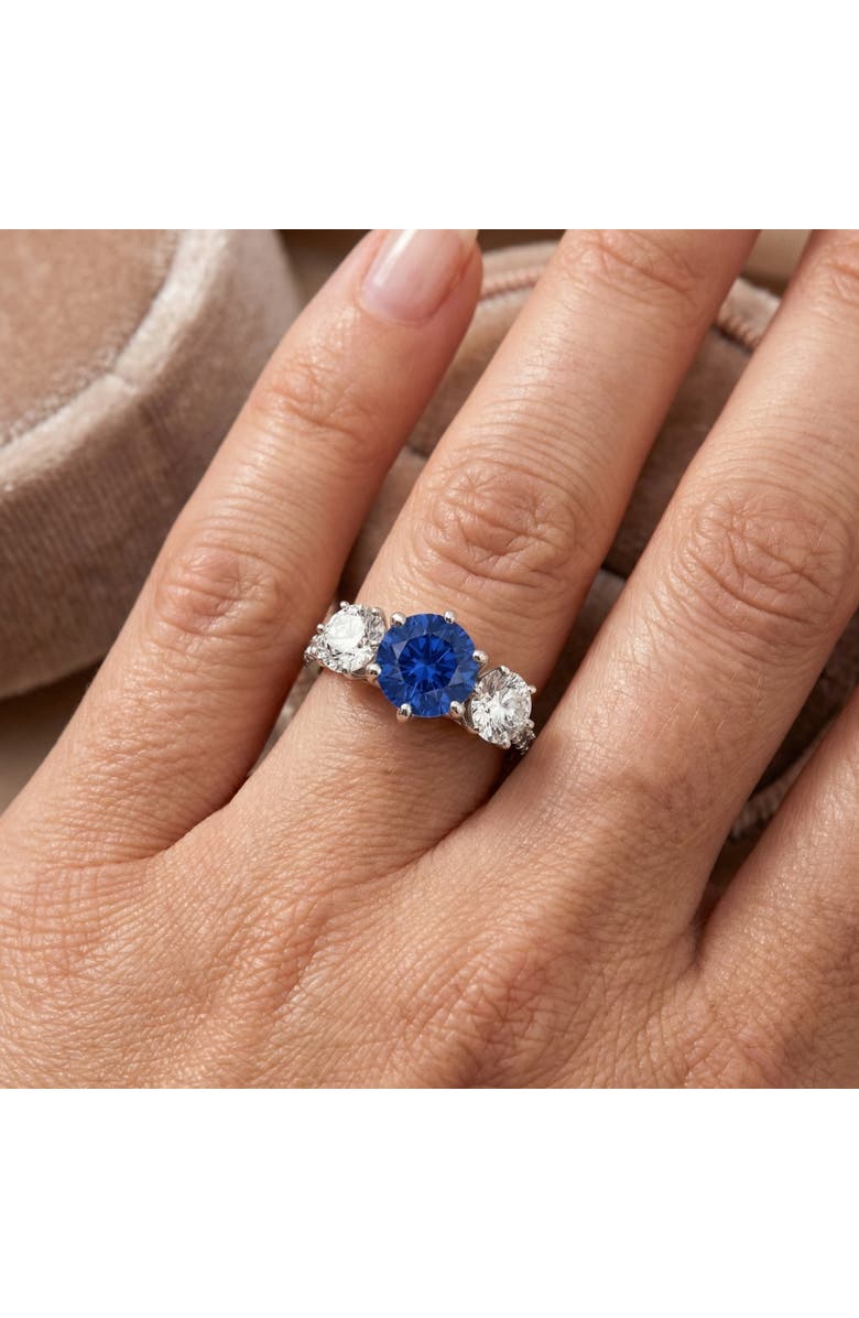 Bliss Diamond Certified 6 3/4Ct Blue Sapphire Diamond Ring Three Stone Gold Lab Grown, Alternate, color, 10K Yellow Gold