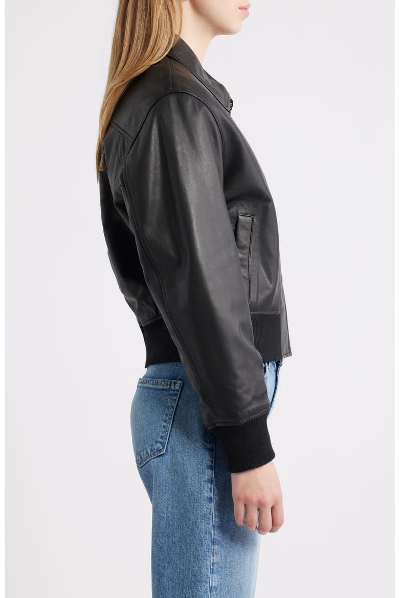 Leather Bomber Jacket, Alternate, color, BLACK