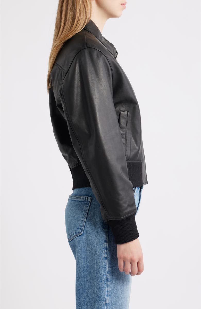 Schott NYC Leather Bomber Jacket, Alternate, color, Black