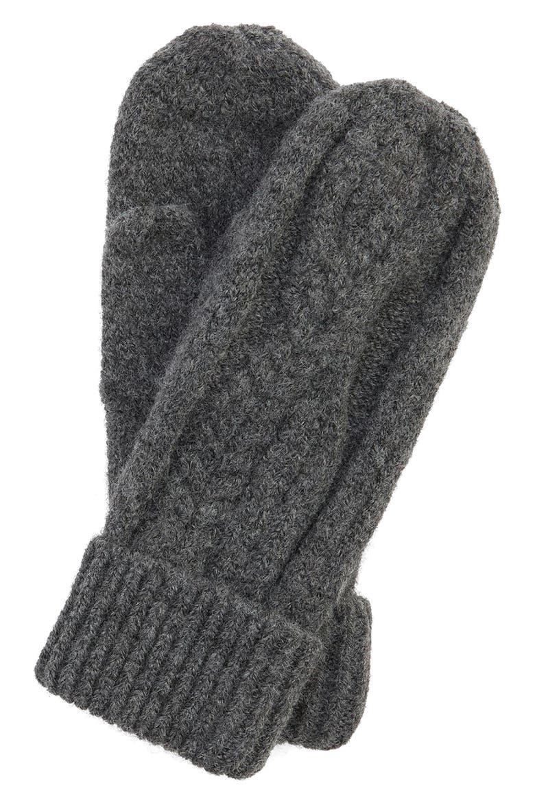 Elsdon Cable Knit Mittens, Main, color, GREY