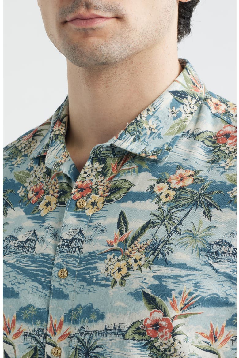 Almanzo Tropical Print Cotton Blend Sport Shirt, Alternate, color, LAGUNA BLUE