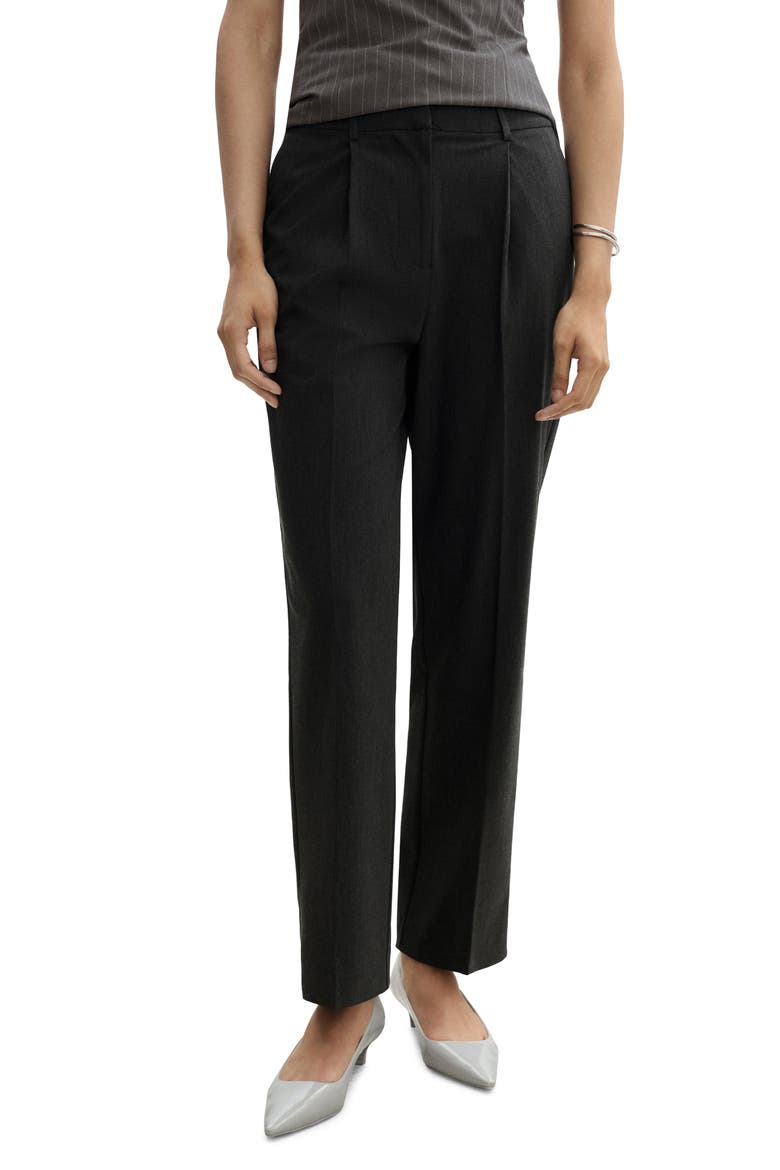 Pleated Straight Leg Ankle Pants, Main, color, GREY