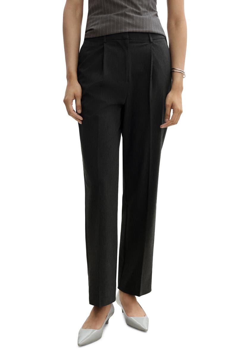 MANGO Pleated Straight Leg Ankle Pants, Main, color, Grey