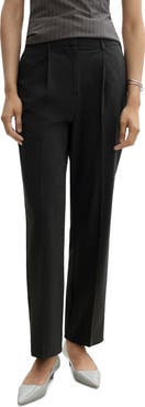 MANGO Pleated Straight Leg Ankle Pants