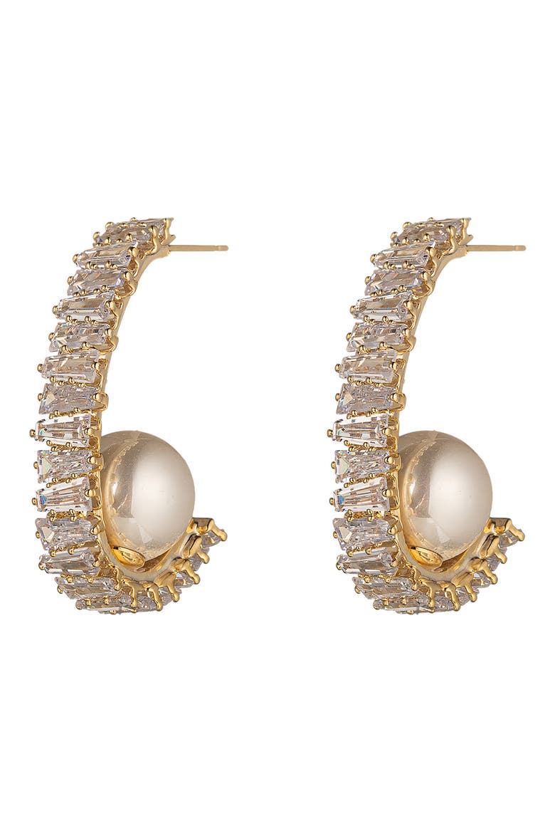 Ava CZ Half Loop Imitation Pearl Earrings, Main, color, GOLD