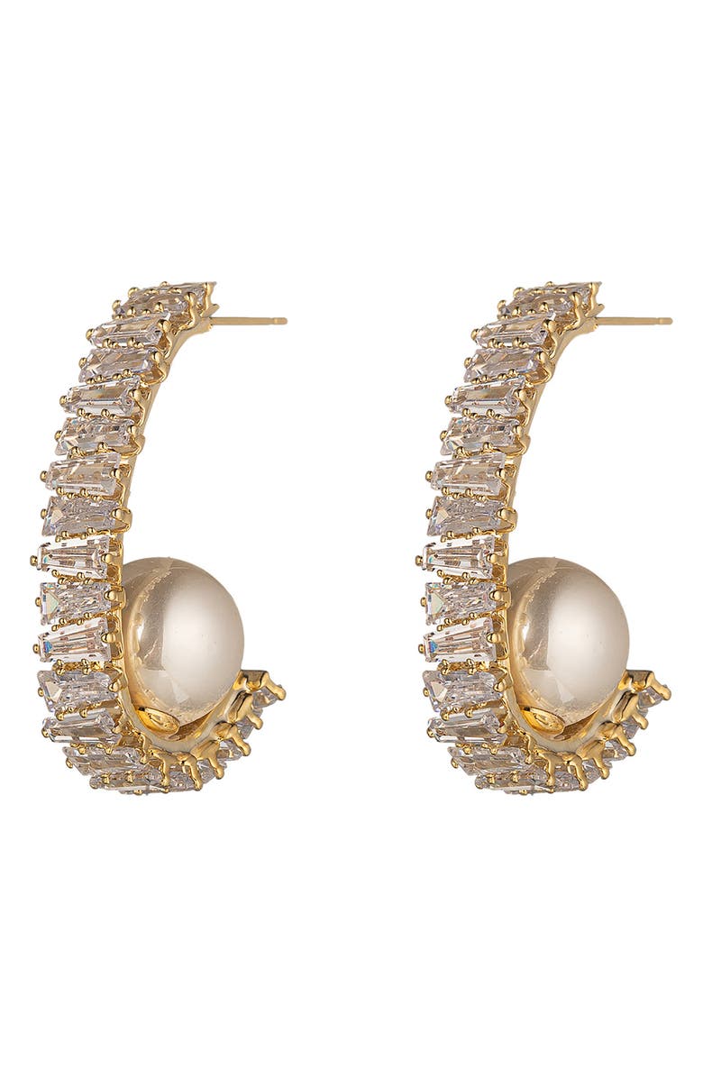 EYE CANDY LOS ANGELES Ava CZ Half Loop Imitation Pearl Earrings, Main, color, Gold