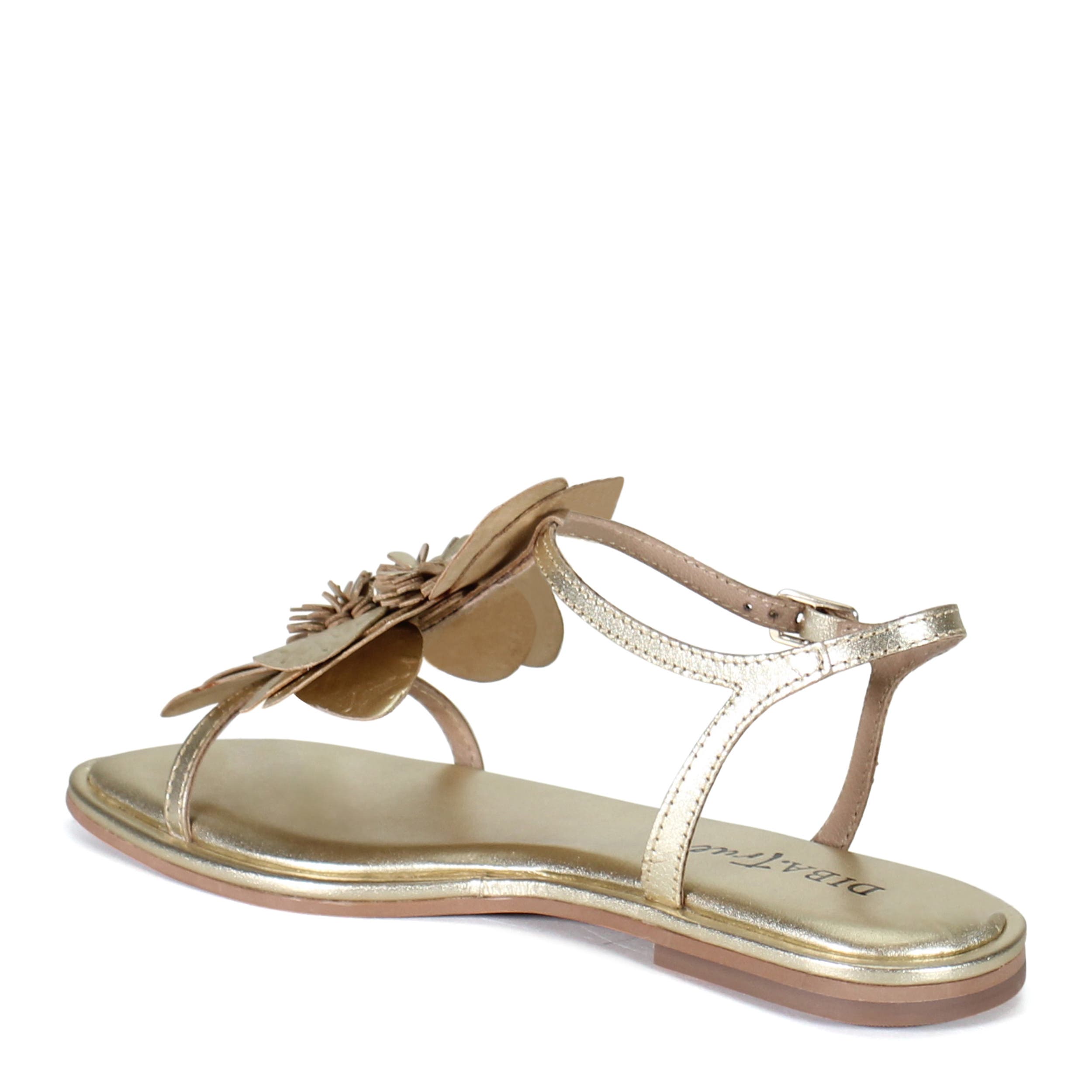 Diba True PER SHING Leather Floral Flat Dress Sandal, Alternate, color, Gold