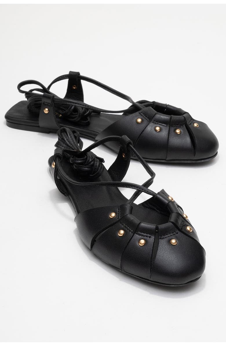 Forever & Always Shoes Daria Leather Ankle Lace-Up Sandal, Alternate, color, Black