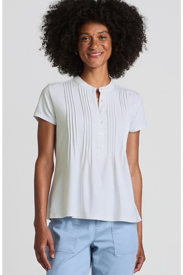 Short Sleeve Lightweight Jersey Button Pintuck Top, Main, color, White