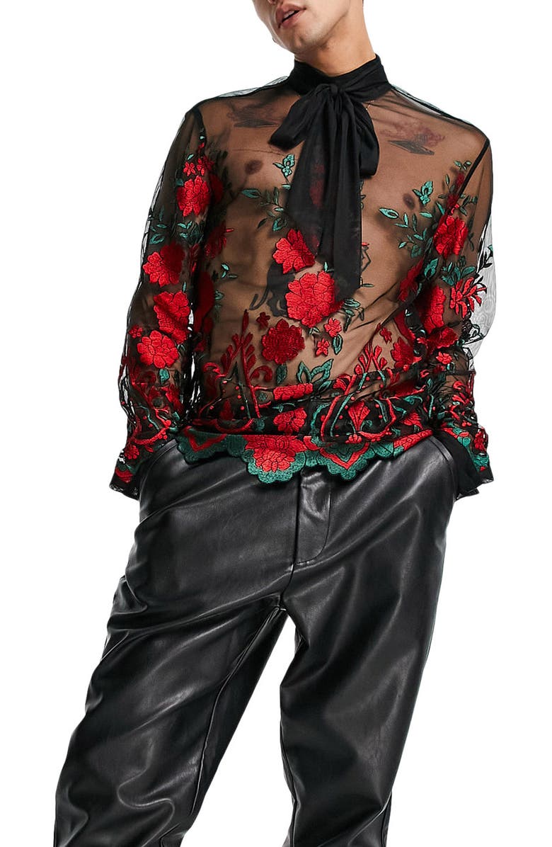 ASOS DESIGN Floral Embroidered Sheer Top, Main, color, 