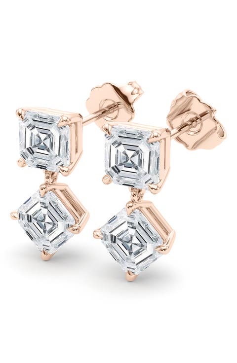 Lab Grown Diamond Twin Asscher Cut Drop Earrings