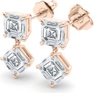 HauteCarat Lab Grown Diamond Twin Asscher Cut Drop Earrings